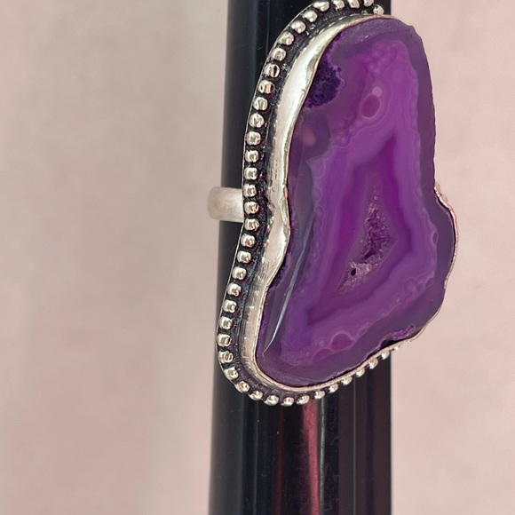 Sterling Silver .925 Purple Agate Geode Druzy Slice Statement Ring 13.1g Size 8 - Picture 10 of 10